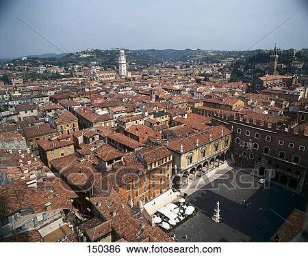 Stock Photograph - Aerial view of palace in city, Verona, Province Of Verona, Veneto, Italy . Fotosearch