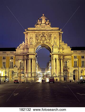 Ancient archway lit up at night, Praca Do Comercio, Lisbon, Portugal View Large Photo Image Stock Image - Ancient archway lit up at night, Praca Do Comercio, Lisbon, Portugal . Fotosearch