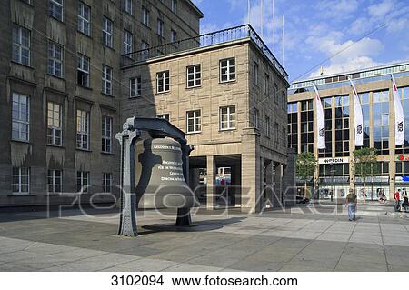 Picture - Bell in front of the city hall, Bochum, North Rine-Westphalia, Germany . Fotosearch