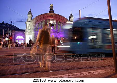 Blurred view of people crossing tram track, Frankfurt Central Train Station, Frankfurt, Hesse, Germany View Large Photo Image Stock Image - Blurred view of people crossing tram track, Frankfurt Central Train Station, Frankfurt, Hesse, Germany . Fotosearch