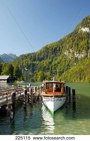 Boat at harbor, Lake Koenigssee, Berchtesgaden, Bavaria, Germany View Large Photo Image Stock Photography - Boat at harbor, Lake Koenigssee, Berchtesgaden, Bavaria, Germany . Fotosearch