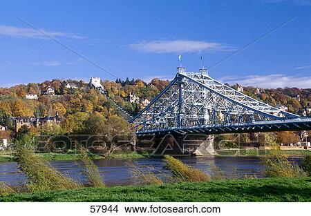 Picture - Bridge across river, Elbe River, Dresden, Saxony, Germany . Fotosearch