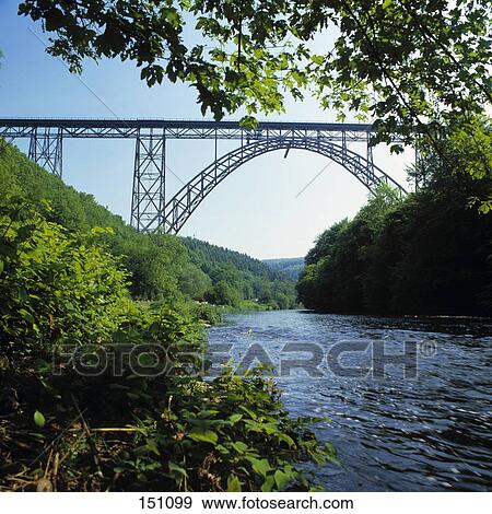 Stock Photo - Bridge across river, Muengsten Bridge, Wupper, Rhine River, North Rhine-Westphalia, Germany . Fotosearch