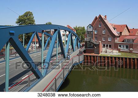 Stock Photo - Bridge over a river in Meppen, Germany, high angle view . Fotosearch