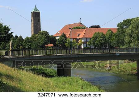 Stock Image - Bridge over a river, Loeningen, Germany . Fotosearch