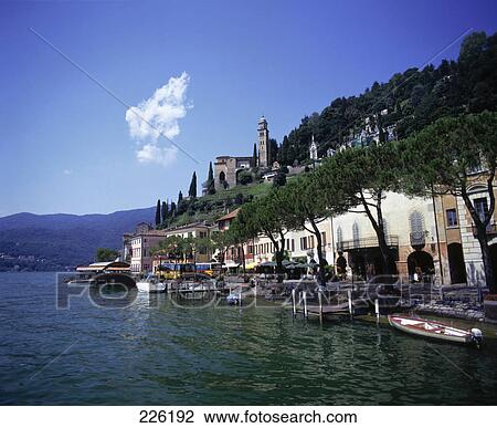 Buildings at waterfront, Lake Lugano, Morcote, Switzerland View Large Photo Image Stock Image - Buildings at waterfront, Lake Lugano, Morcote, Switzerland . Fotosearch