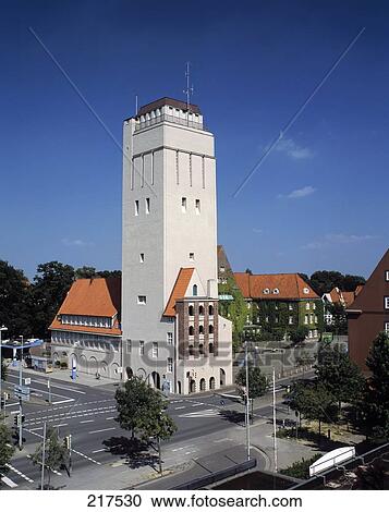 Stock Image - Buildings in city, Delmenhorst, Oldenburg, Lower Saxony, Germany . Fotosearch