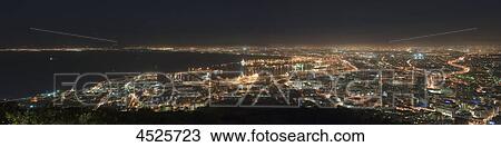 Stock Image - Cape Town at night, South Africa, panorama . Fotosearch