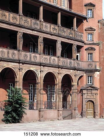 Stock Photo - Carved balconies of castle, Isenburger Castle, Hesse, Germany . Fotosearch