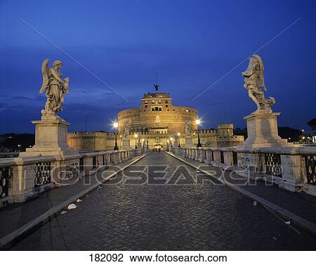 Castel St. Angelo bridge at night, Rome, Italy View Large Photo Image Stock Image - Castel St. Angelo bridge at night, Rome, Italy . Fotosearch