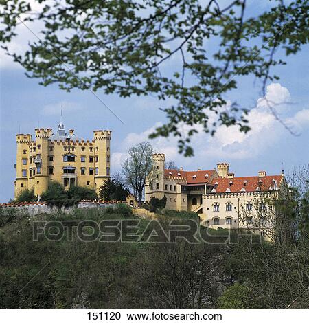 Stock Image - Castle on hill, Hohenschwangau Castle, Bavaria, Germany . Fotosearch