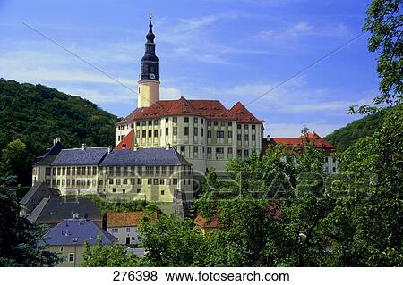 Stock Photo - Castle surrounded by trees, Wessenstein Castle, Mueglitz Valley, Saxony, Germany . Fotosearch