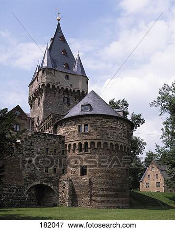 Castle under cloudy sky, Huelchrath Castle, Grevenbroich, Lower Rhine, Germany View Large Photo Image Stock Photo - Castle under cloudy sky, Huelchrath Castle, Grevenbroich, Lower Rhine, Germany . Fotosearch