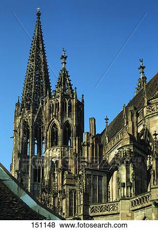 Cathedral against blue sky, Freiburg Cathedral, Porridge District, Upper Rhine, Germany View Large Photo Image Stock Photo - Cathedral against blue sky, Freiburg Cathedral, Porridge District, Upper Rhine, Germany . Fotosearch