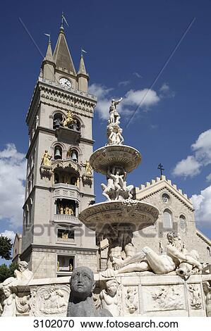 Stock Image - Cathedral and Campanile, Messina, Sicily, Italy . Fotosearch