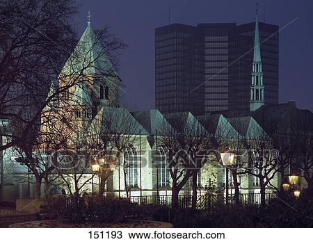 Cathedral lit up at night, Ruhr District. North Rhine Westphalia, Germany View Large Photo Image Stock Image - Cathedral lit up at night, Ruhr District. North Rhine Westphalia, Germany . Fotosearch