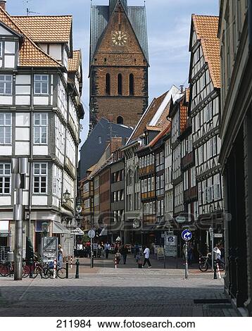 Church and pedestrian area, Kremerstrasse, Hannover, Germany View Large Photo Image Picture - Church and pedestrian area, Kremerstrasse, Hannover, Germany . Fotosearch