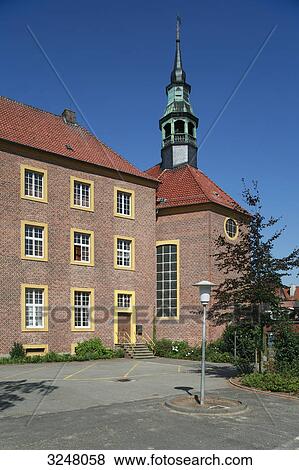 Church and school in Meppen, Germany View Large Photo Image Stock Photo - Church and school in Meppen, Germany . Fotosearch