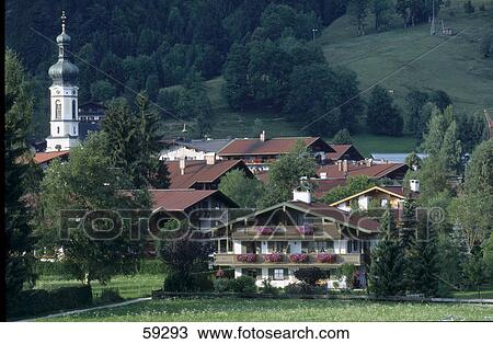 Church in village, Chiemgau, Bavaria, Germany View Large Photo Image Stock Image - Church in village, Chiemgau, Bavaria, Germany . Fotosearch