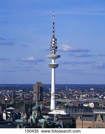 Stock Photography - Communication tower in city, Hamburg, Germany . Fotosearch