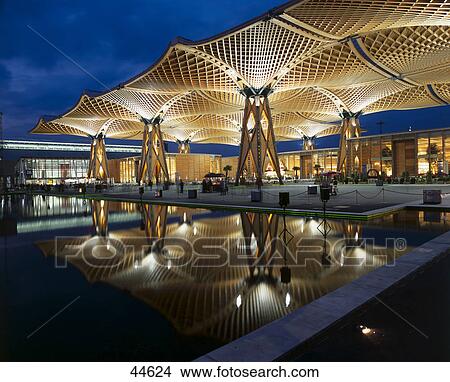 Picture - Convention Center lit up at dusk, Hannover, Germany . Fotosearch