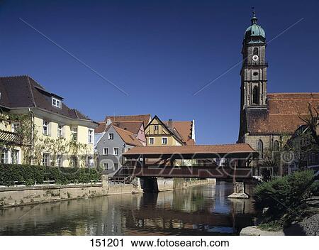 Covered bridge across river in town, Martin Church, Upper Palatinate, Bavaria, Germany View Large Photo Image Stock Image - Covered bridge across river in town, Martin Church, Upper Palatinate, Bavaria, Germany . Fotosearch