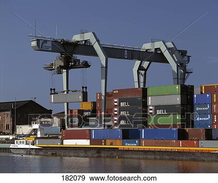 Crain with cargo containers at port, Baden-Wurttemberg, Germany View Large Photo Image Stock Photo - Crain with cargo containers at port, Baden-Wurttemberg, Germany . Fotosearch