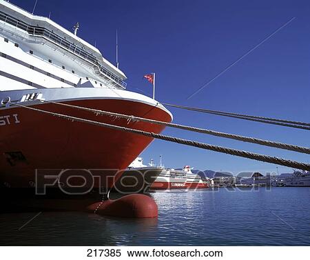 Stock Photography - Cruise ship moored at port, Peloponnesus, Greece . Fotosearch