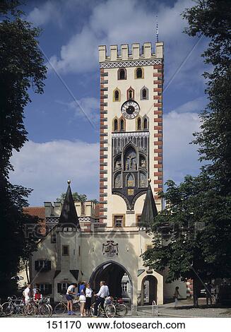 Cyclists in front of town gate, Bavaria, Germany View Large Photo Image Stock Image - Cyclists in front of town gate, Bavaria, Germany . Fotosearch