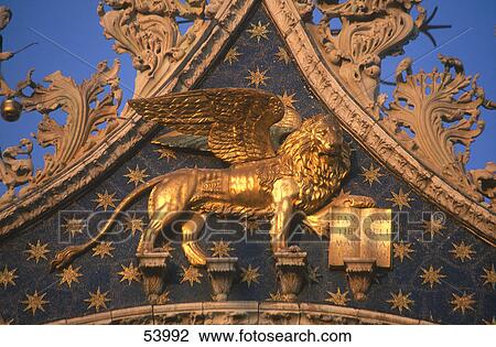 Details of winged lion, Basilica di San Marco, Veneto, Venice, Veneto, Italy View Large Photo Image Stock Image - Details of winged lion, Basilica di San Marco, Veneto, Venice, Veneto, Italy . Fotosearch