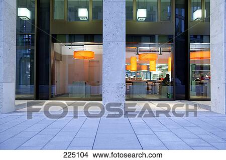 Electric lights lit up in building, Frankfurt, Hesse, Germany View Large Photo Image Picture - Electric lights lit up in building, Frankfurt, Hesse, Germany . Fotosearch