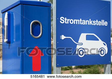Stock Image - Electric vehicle charging station, Frankfurt Main, Germany . Fotosearch