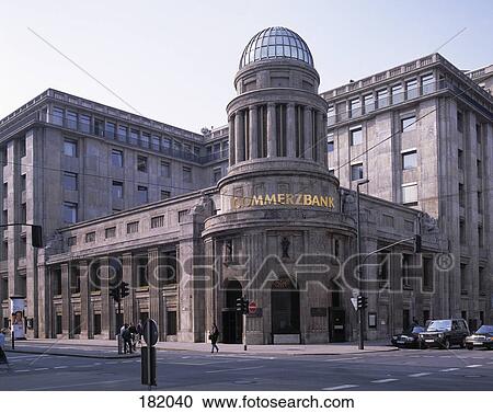 Stock Image - Facade of bank on roadside, Duesseldorf, Germany . Fotosearch