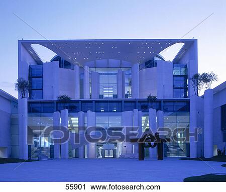 Stock Image - Facade of building illuminated at night, Berlin, Germany, Europe . Fotosearch