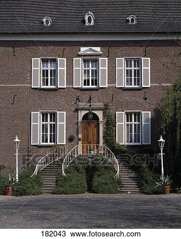 Stock Image - Facade of building, Lauersfort Castle, North Rhine-Westphalia, Germany . Fotosearch