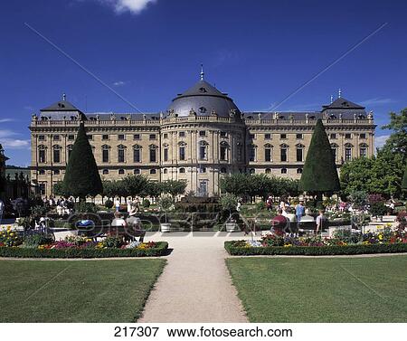 Stock Photo - Facade of castle, Wuerzburg, Romantic Road, Lower Franconia, Bavaria, Germany . Fotosearch