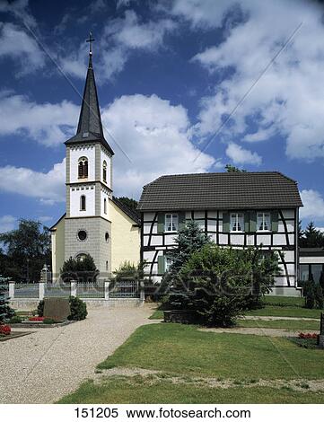 Stock Photography - Facade of church, Lohmar, North Rhine-Westphalia, Germany . Fotosearch