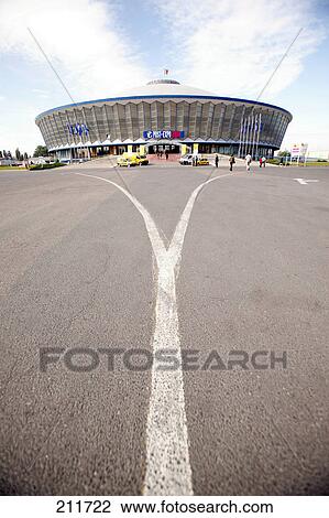 Stock Image - Facade of exhibition ground, Bucharest, Romania . Fotosearch