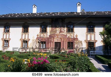 Stock Photo - Facade of house, Oberammergau, Garmisch-Partenkirchen, Bavaria, Germany . Fotosearch