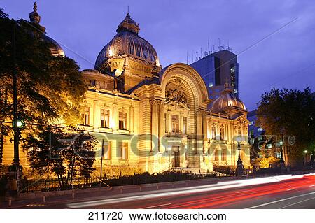Facade of lit up bank building, Bucharest, Romania View Large Photo Image Stock Image - Facade of lit up bank building, Bucharest, Romania . Fotosearch