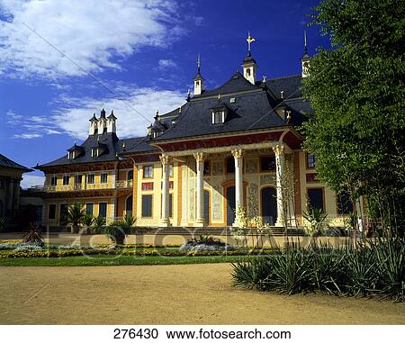 Stock Image - Facade of palace, Pillnitz Palace, Dresden, Saxony, Germany . Fotosearch