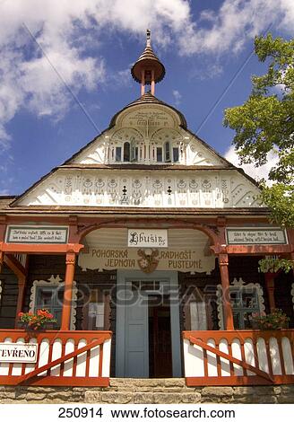 Picture - Facade of Pustevny tourist resort, Moravia, Czech Republic . Fotosearch