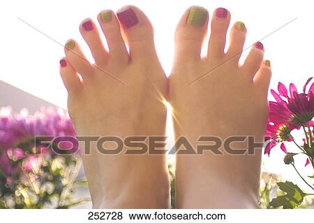 Feet of a woman with painted toenails View Large Photo Image Stock Photo - Feet of a woman with painted toenails . Fotosearch