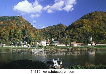 Ferry in river, Elbe River, Saxony, Germany View Large Photo Image Stock Image - Ferry in river, Elbe River, Saxony, Germany . Fotosearch