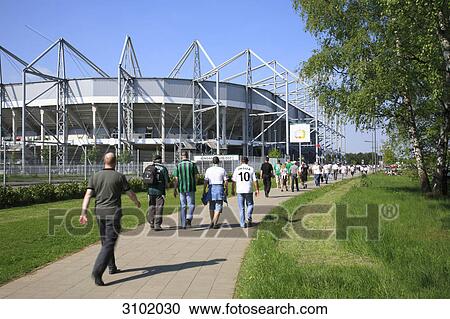Stock Image - Football fan and stadium Borussia-Park, Moenchengladbach, North Rhine-Westphalia, Germany . Fotosearch
