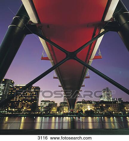 Stock Photograph - Footbridge across river, Holbeinsteg, Frankfurt, Hesse, Germany . Fotosearch