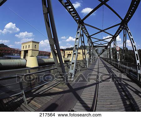 Picture - Footbridge in hydropower station, Hengstey Lake, Ruhr, North Rhine Westphalia, Germany . Fotosearch
