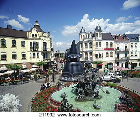 Fountain in front of buildings, Phantasialand, Bruhl, Cologne, North Rhine-Westphalia, Germany View Large Photo Image Stock Image - Fountain in front of buildings, Phantasialand, Bruhl, Cologne, North Rhine-Westphalia, Germany . Fotosearch