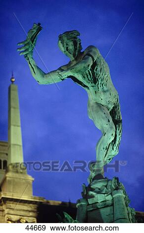 Fountain sculpture lit up at night, Antwerp, Belgium  View Large Photo Image Stock Photo - Fountain sculpture lit up at night, Antwerp, Belgium . Fotosearch