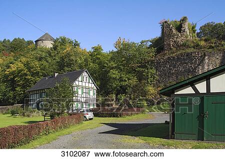 Stock Photo - Frame house and Ehrenstein Castle, Neustadt (Wied, Rhineland-Palatinate, Germany . Fotosearch
